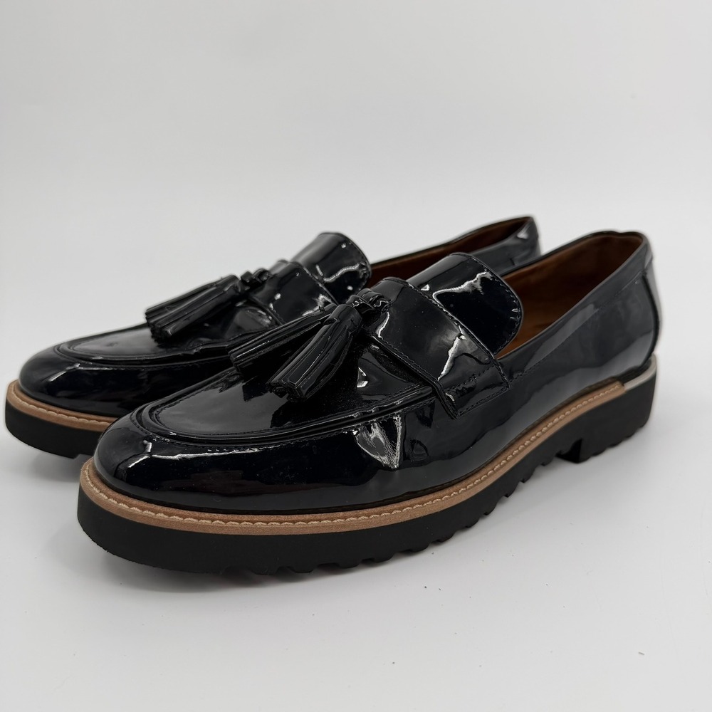 Franco Sarto Tassel Loafer Platform Modern Womens Size 11M Black Patent Finish